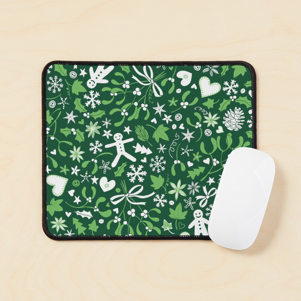 Mistletoe and Gingerbread Ditsy - Green and White - Christmas pattern by Cecca Designs Mouse Pad