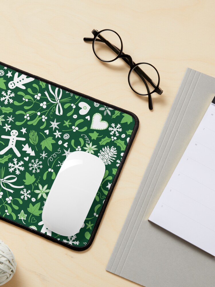 Alternate view of Mistletoe and Gingerbread Ditsy - Green and White - Christmas pattern by Cecca Designs Mouse Pad