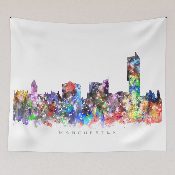 Item preview, Manchester, England Skyline Watercolor Painting designed and sold by InkistPrints.