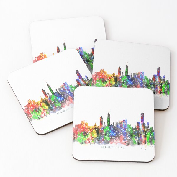 Item preview, Medellin, Colombia Skyline Watercolor Painting designed and sold by InkistPrints.