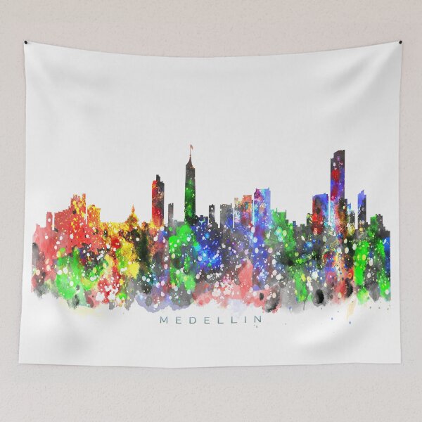 Item preview, Medellin, Colombia Skyline Watercolor Painting designed and sold by InkistPrints.