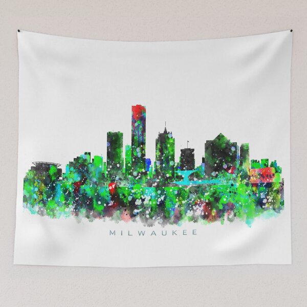 Item preview, Milwaukee, Wisconsin Skyline Watercolor Painting designed and sold by InkistPrints.