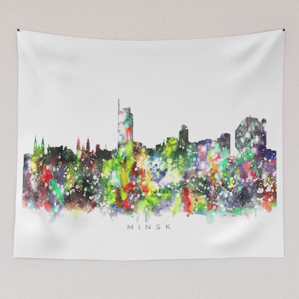 Item preview, Minsk, Belarus Skyline Watercolor Painting designed and sold by InkistPrints.