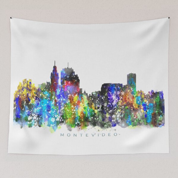 Item preview, Montevideo, Uruguay Skyline Watercolor Painting designed and sold by InkistPrints.