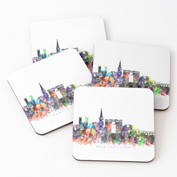 Item preview, Montpellier, France Skyline Watercolor Painting designed and sold by InkistPrints.