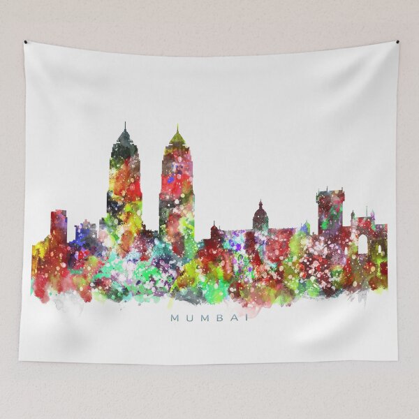 Artikelvorschau, Mumbai, India Skyline Watercolor Painting entworfen und verkauft von InkistPrints.