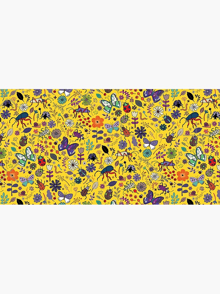 Butterflies, beetles and blooms - Yellow - pretty floral pattern by Cecca Designs by Cecca-Designs