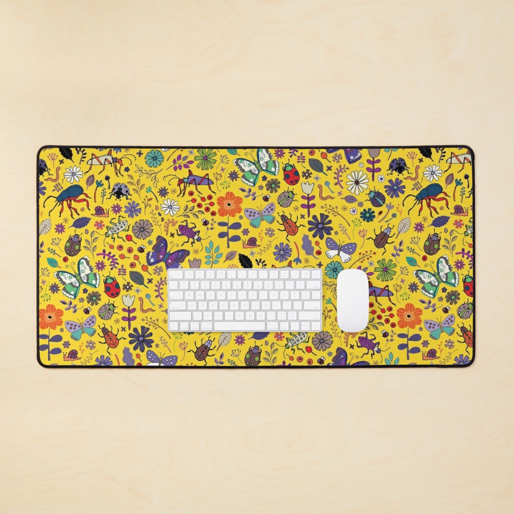 Butterflies, beetles and blooms - Yellow - pretty floral pattern by Cecca Designs  Mouse Pad