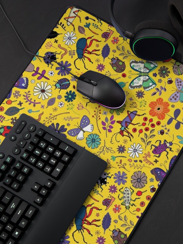 Alternate view of Butterflies, beetles and blooms - Yellow - pretty floral pattern by Cecca Designs  Mouse Pad