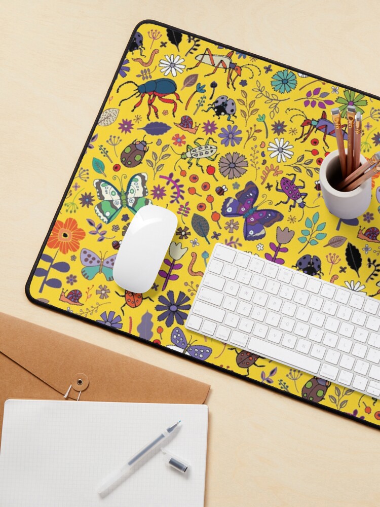 Alternate view of Butterflies, beetles and blooms - Yellow - pretty floral pattern by Cecca Designs Mouse Pad