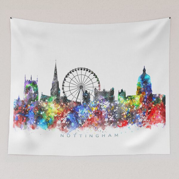 Item preview, Nottingham, England Skyline Watercolor Painting designed and sold by InkistPrints.
