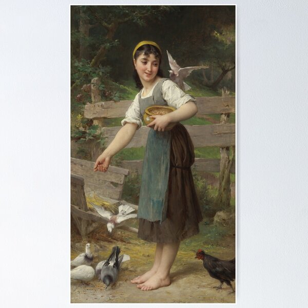 Aperçu de l'œuvre Nourrir les colombes | Émile Munier | 1890 Art de la pépinière française créée et vendue par CJET.