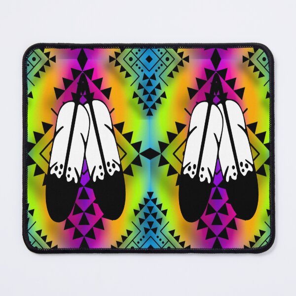 Item preview, Neon Rainbow Gradient / Black Double Feather Native Print designed and sold by JMWCD.