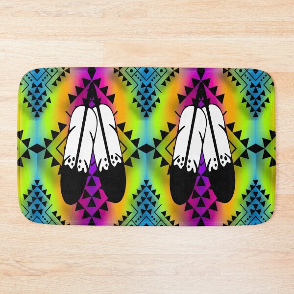 Item preview, Neon Rainbow Gradient / Black Double Feather Native Print designed and sold by JMWCD.