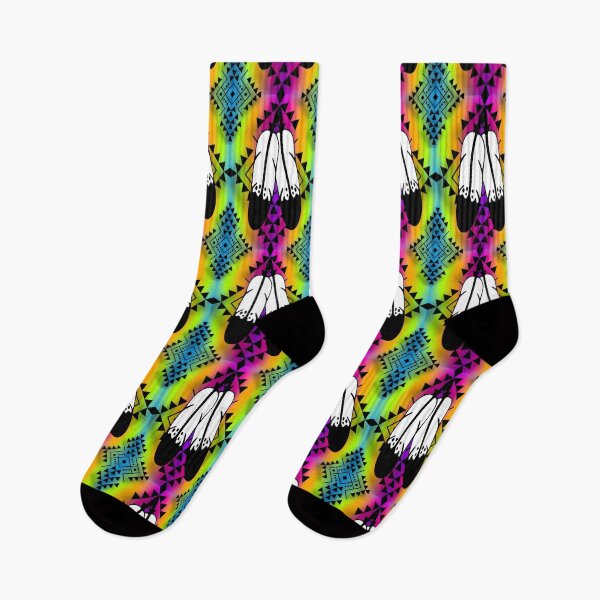 Item preview, Neon Rainbow Gradient / Black Double Feather Native Print designed and sold by JMWCD.
