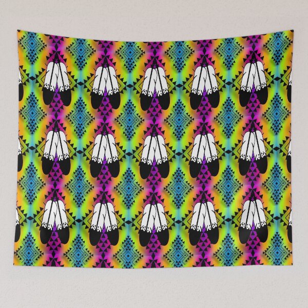 Item preview, Neon Rainbow Gradient / Black Double Feather Native Print designed and sold by JMWCD.
