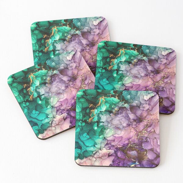 Item preview, Alcohol ink artwork with green, pink, gold, purple designed and sold by NessaLovell.