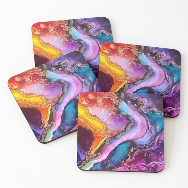 Item preview, Celebrate You - Alcohol ink artwork with purple, yellow, teal, coral designed and sold by NessaLovell.