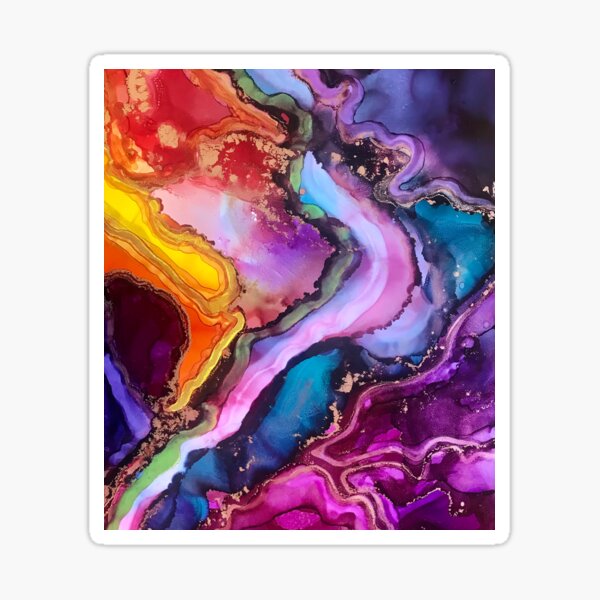 Celebrate You - Alcohol ink artwork with purple, yellow, teal, coral Sticker