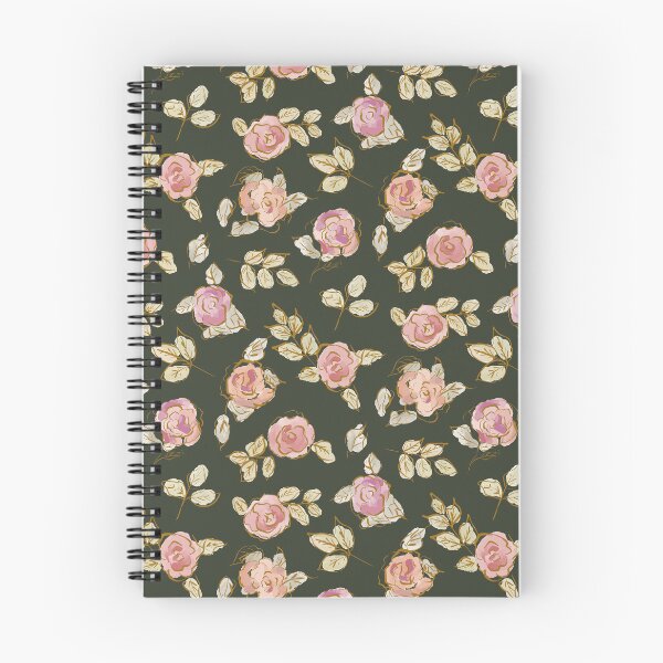 Item preview, Boho style roses pattern on dark green background, watercolour and sumi-e roses designed and sold by RoseMaryWP.