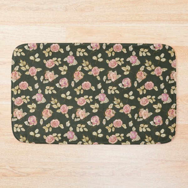 Item preview, Boho style roses pattern on dark green background, watercolour and sumi-e roses designed and sold by RoseMaryWP.