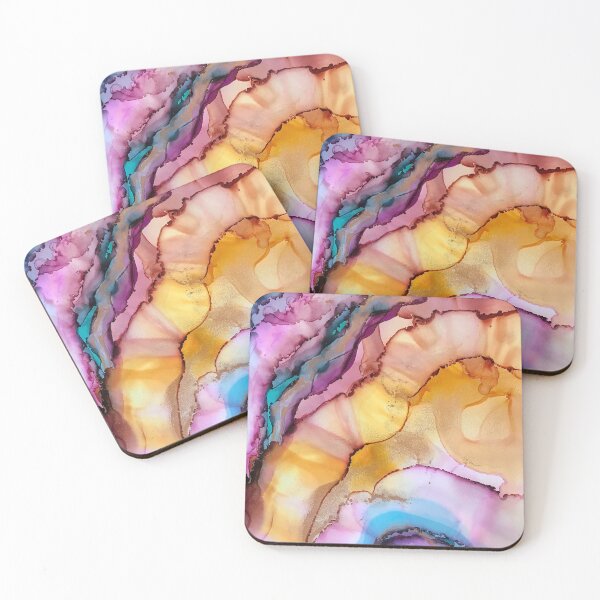 Item preview, Self Worth - alcohol ink artwork with yellow, pink, teal, gold designed and sold by NessaLovell.