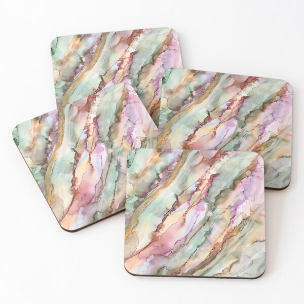 Item preview, Calm - alcohol ink artwork with moss, peach, pink and gold designed and sold by NessaLovell.