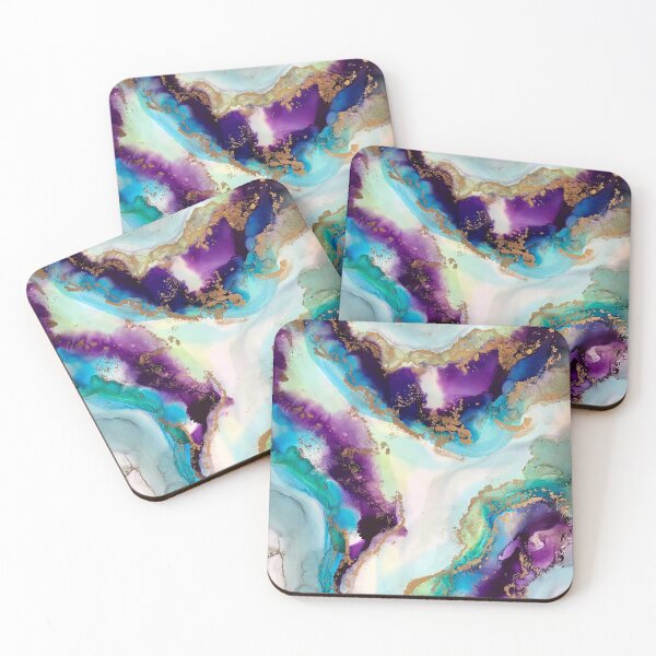 Item preview, Fluorite - alcohol ink artwork with purple, aqua, gold and white designed and sold by NessaLovell.