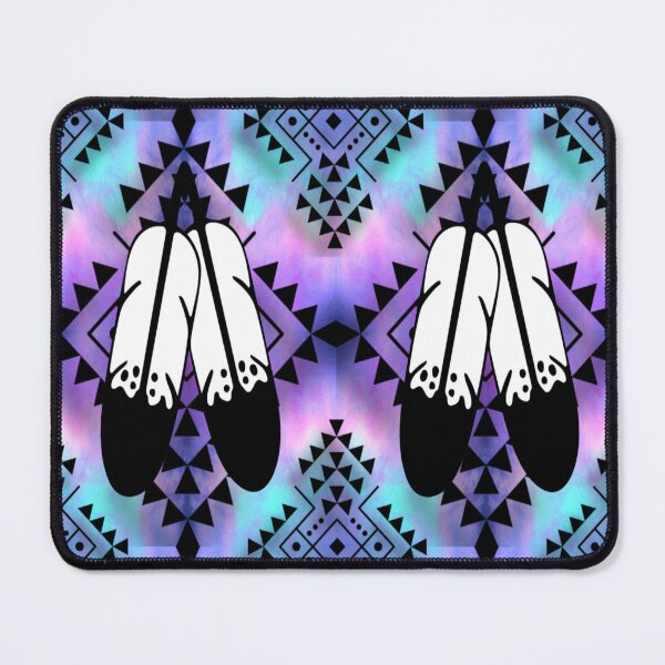 Item preview, Aqua / Pale Pink / Purple Gradient / Black Double Feather Native Print designed and sold by JMWCD.