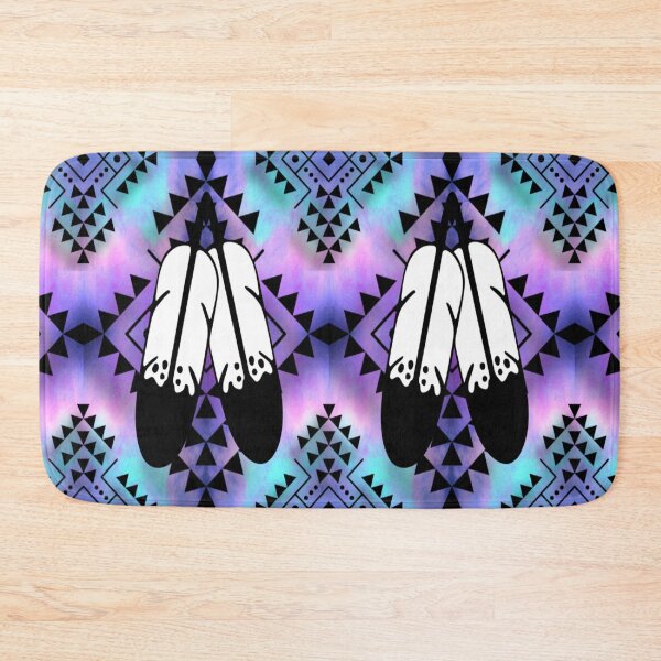 Item preview, Aqua / Pale Pink / Purple Gradient / Black Double Feather Native Print designed and sold by JMWCD.