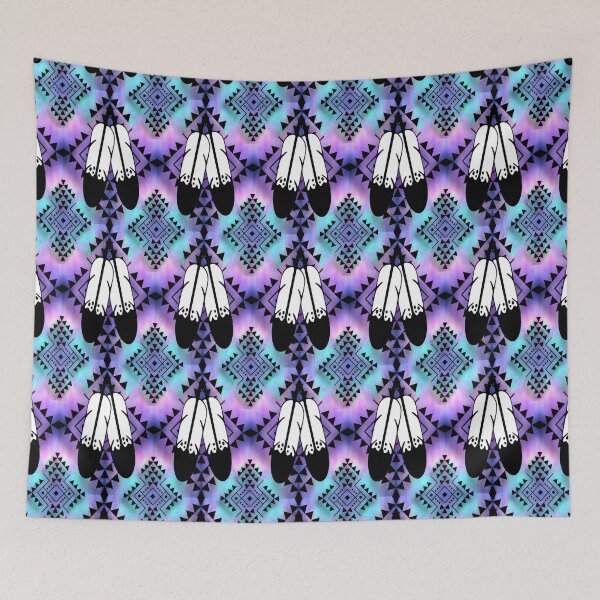 Item preview, Aqua / Pale Pink / Purple Gradient / Black Double Feather Native Print designed and sold by JMWCD.