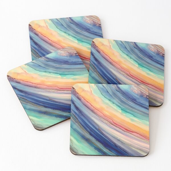 Item preview, Beach Day - Alcohol ink artworks with blues, peach, white, gold designed and sold by NessaLovell.