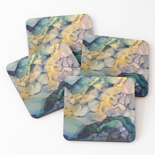 Item preview, Hope - Alcohol ink artworks with blues, teal, gold designed and sold by NessaLovell.