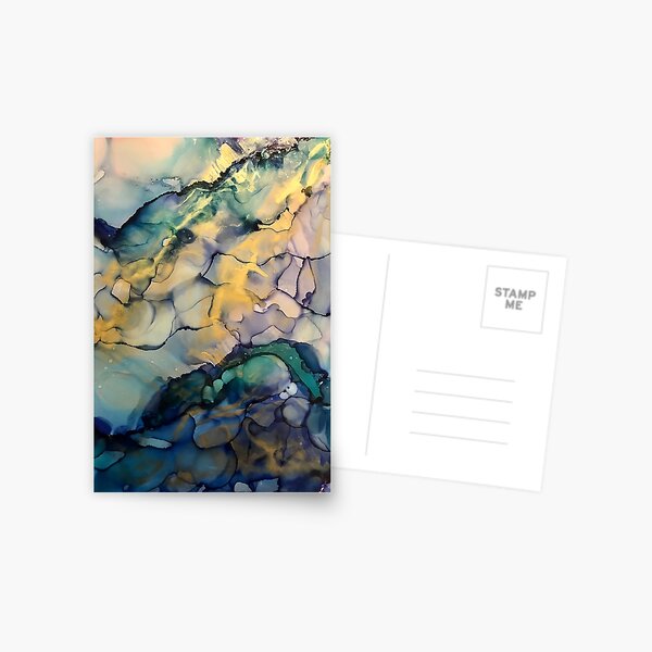Item preview, Hope - Alcohol ink artworks with blues, teal, gold designed and sold by NessaLovell.