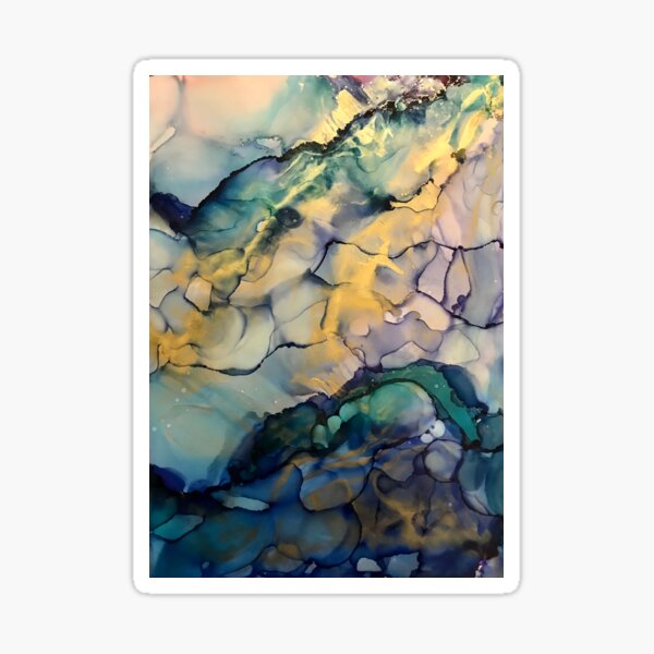 Hope - Alcohol ink artworks with blues, teal, gold Sticker