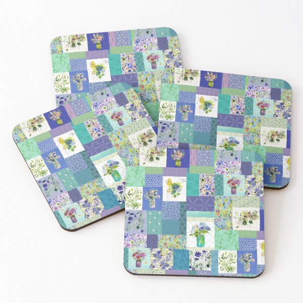 Item preview,  Blue Painted Patchwork Floral Watercolor Pattern designed and sold by Sue Zipkin.
