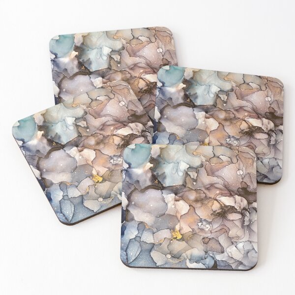 Item preview, Safe - alcohol ink artworks with blues, mushroom and gold designed and sold by NessaLovell.