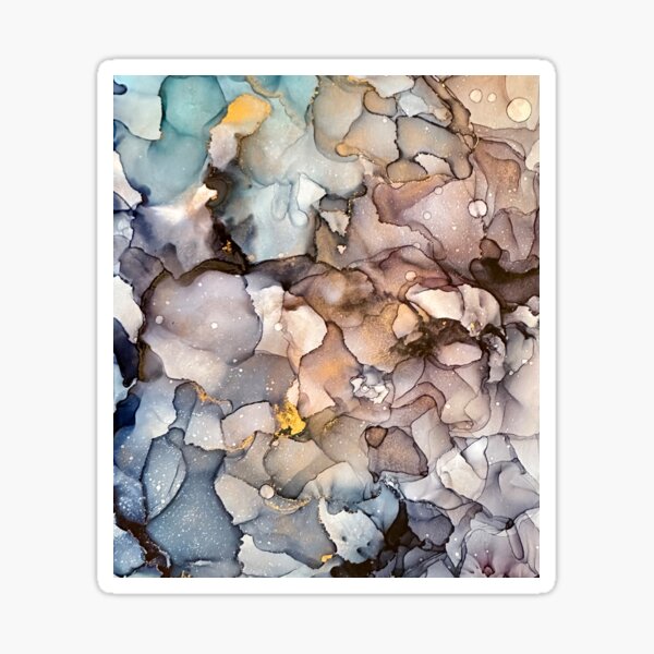 Safe - alcohol ink artworks with blues, mushroom and gold Sticker
