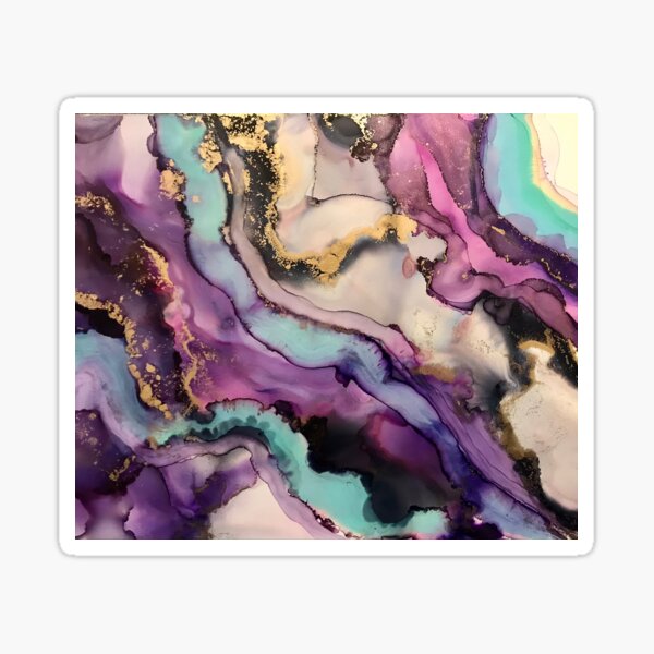 Ego - Alcohol ink artwork with grey, purple, pink, aqua, gold, white Sticker