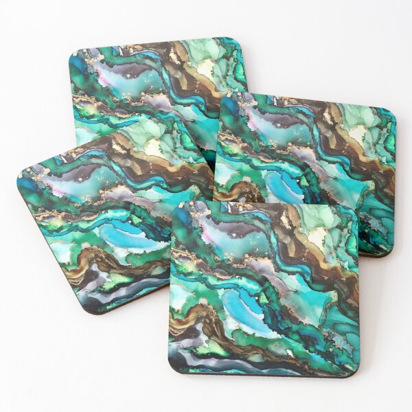 Item preview, Mermaid Hair - Alcohol ink artwork with greens, blues, browns and gold designed and sold by NessaLovell.