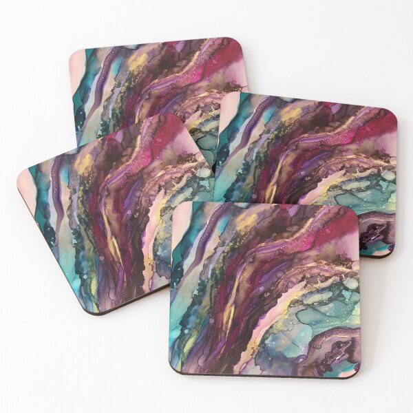 Item preview, Agate Slices - Alcohol Ink artwork with magenta, purple, teal, gold, white designed and sold by NessaLovell.
