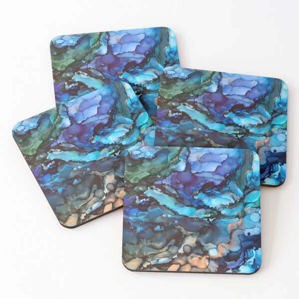 Item preview, Wisdom - alcohol ink artwork with blues, golds, grey designed and sold by NessaLovell.