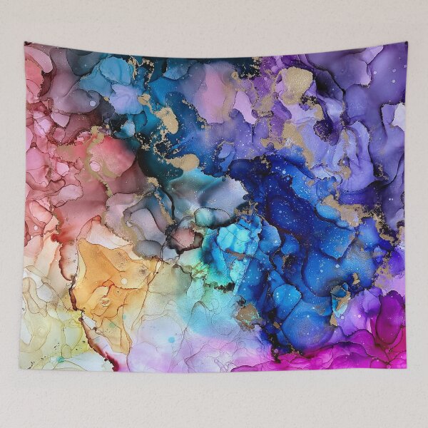 Item preview, Unleashed - alcohol ink artwork blues, purple, pinks, yellow, gold designed and sold by NessaLovell.