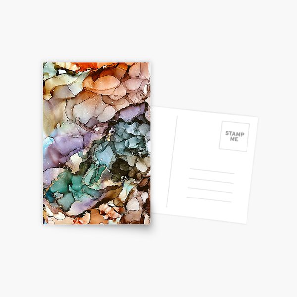 Item preview, Mountain - alcohol ink artwork with greens, browns, orange, lilac, gold designed and sold by NessaLovell.