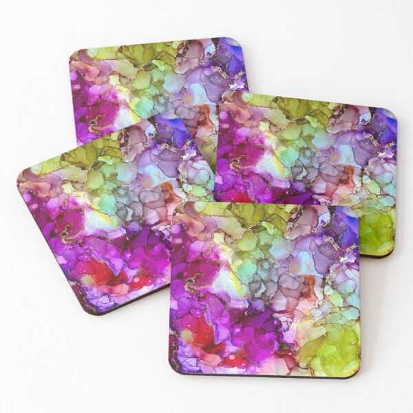 Item preview, Call of the Soul - Alcohol ink artwork with green, violet, gold, pinks designed and sold by NessaLovell.