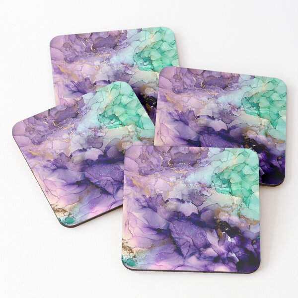 Item preview, Inner Joy - alcohol ink artwork with purple, gold, aqua and white designed and sold by NessaLovell.