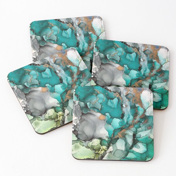 Item preview, Hopeful Dreams - alcohol ink artwork with teal, grey, gold, lime designed and sold by NessaLovell.