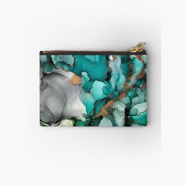 Item preview, Hopeful Dreams - alcohol ink artwork with teal, grey, gold, lime designed and sold by NessaLovell.