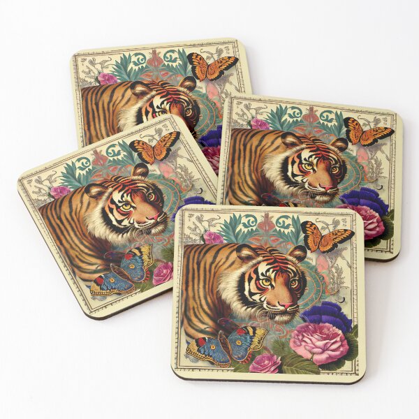 Item preview, Vintage tiger, flowers and butterflies designed and sold by etherElric.