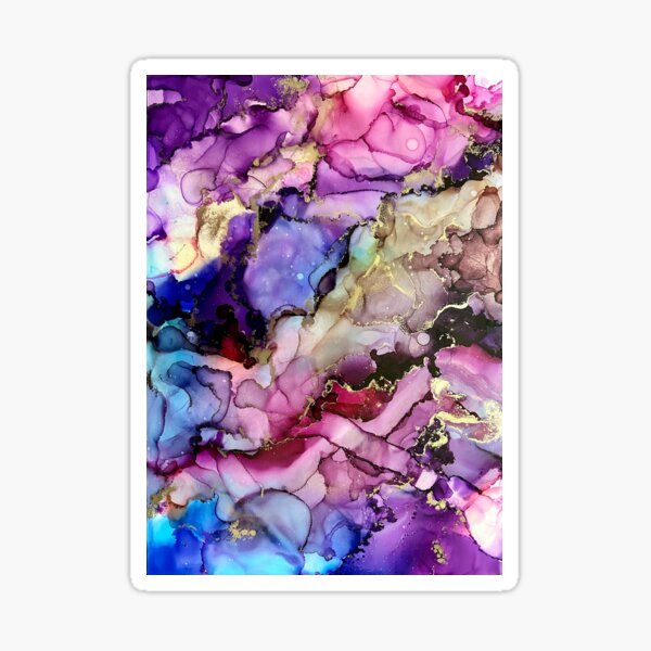 Sensation - alcohol ink artwork with pinks, purples, gold, blues Sticker
